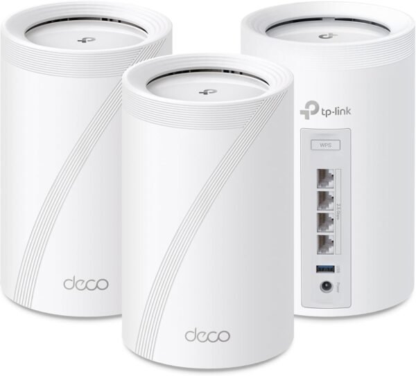 TP-Link Tri-Band WiFi 7 BE10000 Whole Home Mesh System (Deco BE63) - 6-Stream 10 Gbps, 4X 2.5G Ports Wired Backhaul, 4X Smart Internal Antennas, VPN, AI-Roaming, MU-MIMO, HomeShield (3-Pack)